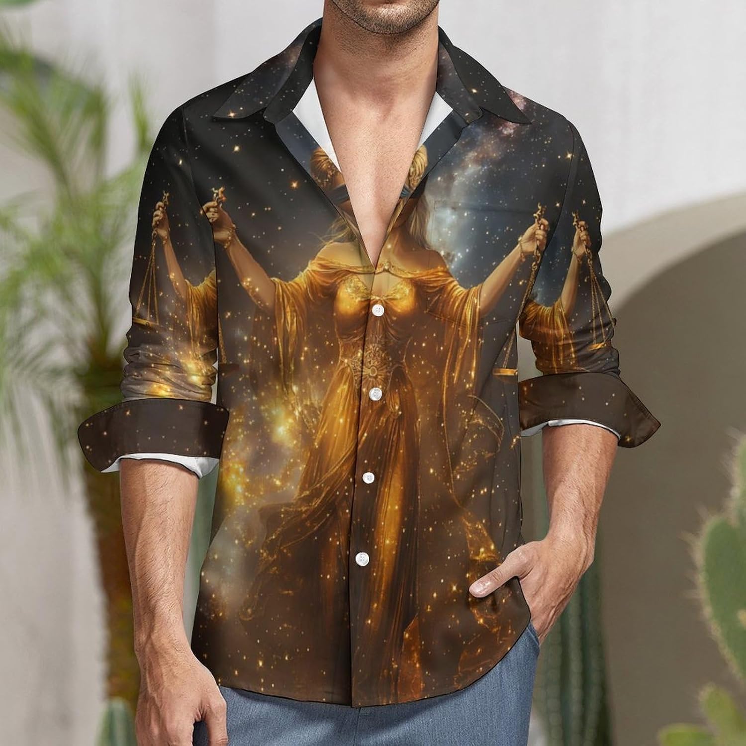 Zodiac Sign Women Long Sleeve Shirts Casual Dress Shirt Button-down T-shirts for Men