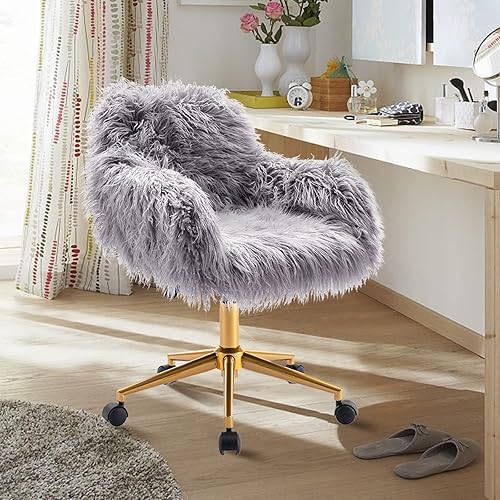 Yoluckea Silla moderna de terciopelo para oficina en casa, silla giratoria ajustable para sala de estar, bonita silla de escritorio para