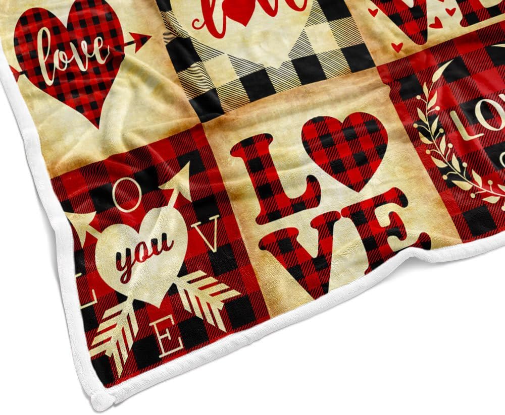 Happy Valentine's Day Throw Blanket, Buffalo Check Plaid Red Truck Gnomes Couples Lovers Lunch Rest Blanket, Cupid Sword Sweet Heart Blankets for Bed Couch Sofa 60X80IN