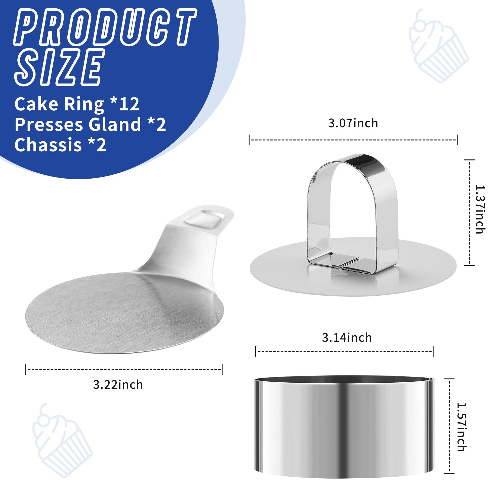 Emporte-pièce Rond 8cm Lot De 6 Cercles à Pâtisserie Inox 8cm - Emporte- Pièces Ronds Avec Poussoir - Pour Mousses Et Desserts Accessoire Patissier Professionnel