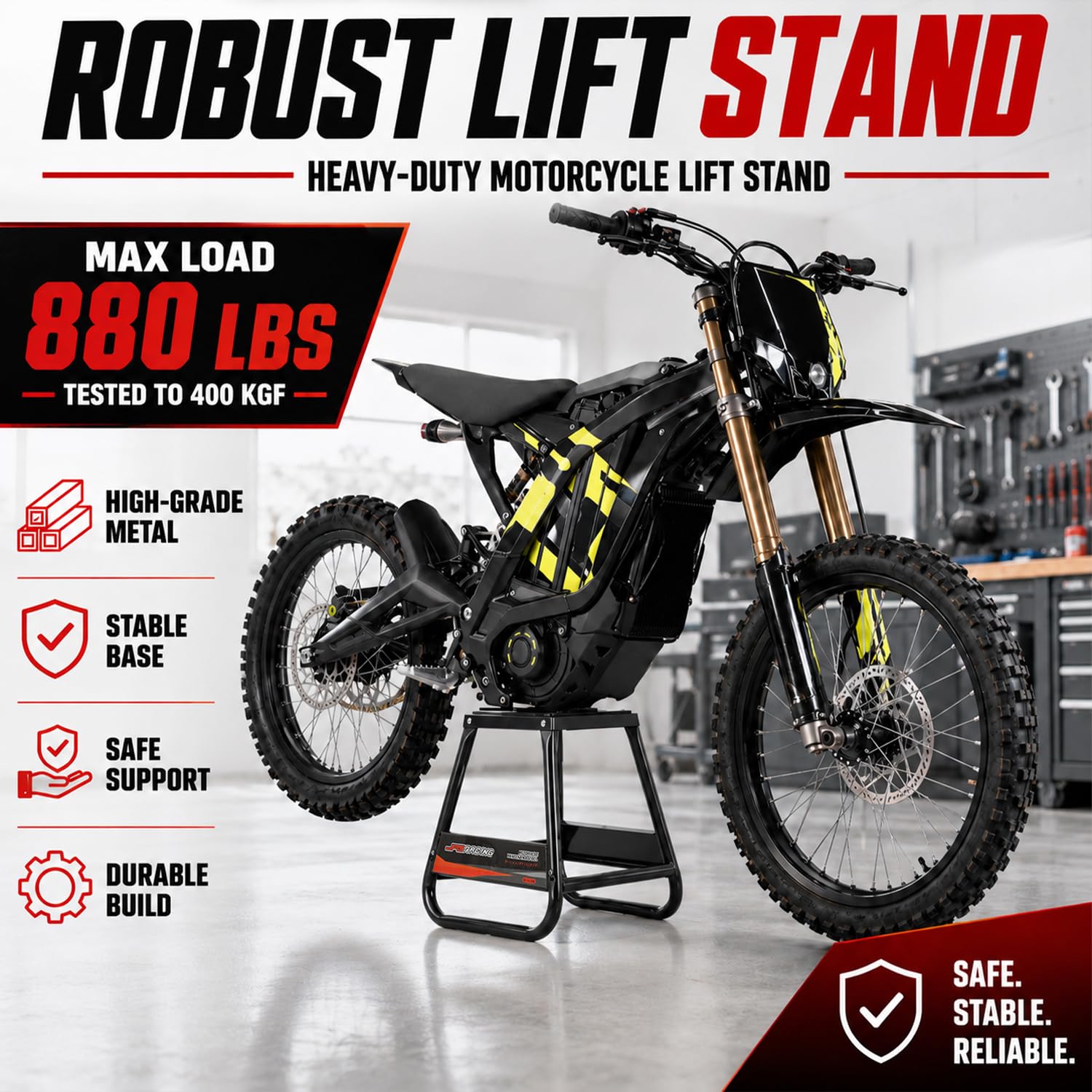 JFG RACING Motorradständer, abnehmbarer Dirt-Bike-Ständer, universal, rutschfest, Wartung für die meisten Motorräder, Dirt Bikes, Schwarz