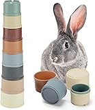 MEWTOGO 8 Pcs Stacking Cups for Small Animals - Multi-Colored Reusable Rabbits Bunny Toys of Different Sizes, Safe Plastic Nesting Toys for Rabbits Bunny Gifts Hiding Food and Playing Pastel
