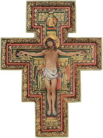 Josephs Studio by Roman, 17.75" H San Damiano Cross Wall Crucifix, Resin Religious Wall Decor