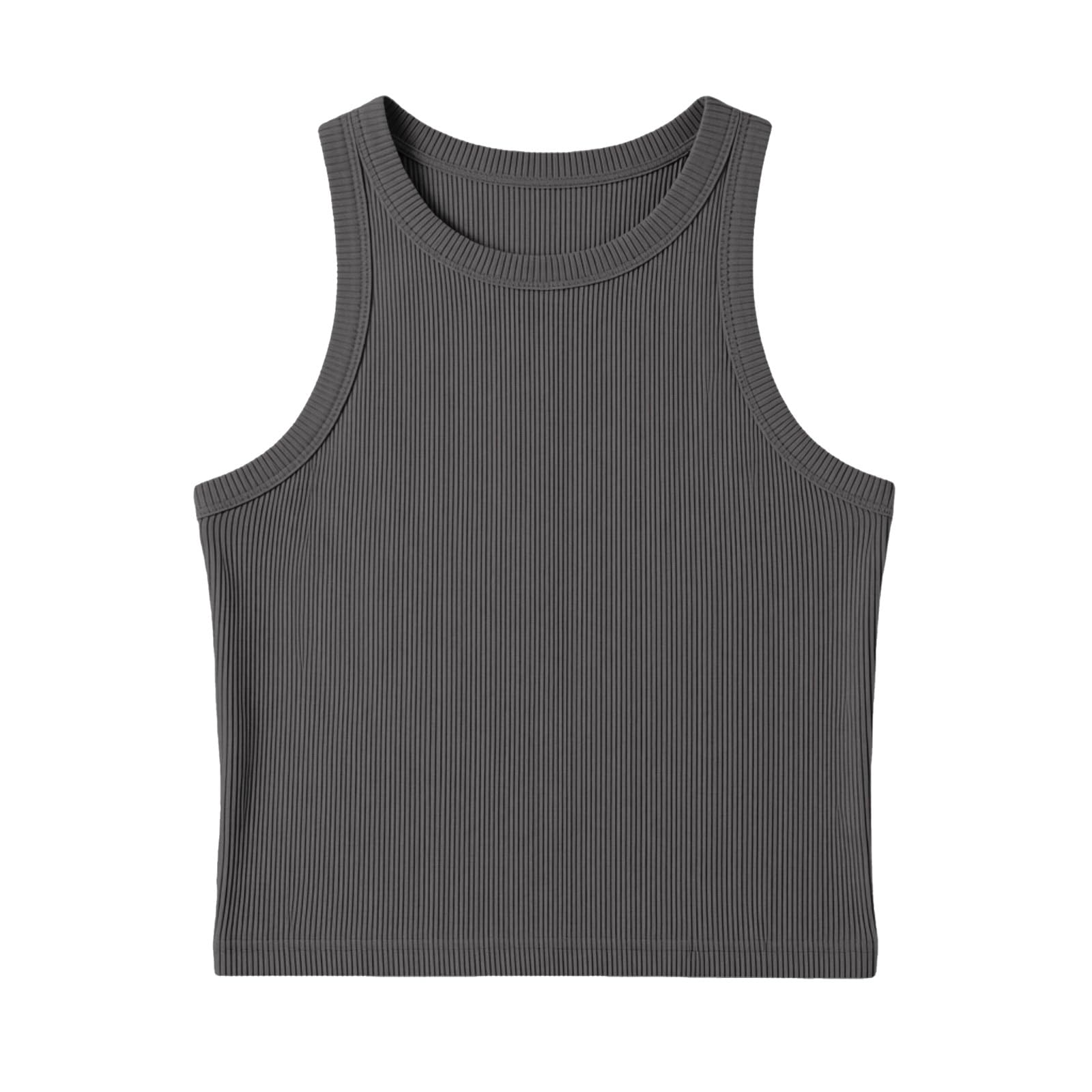 Camiseta sin mangas acanalada para niñas, camiseta corta para verano, cuello redondo, color liso, sin mangas, para ballet, gimnasia, danza