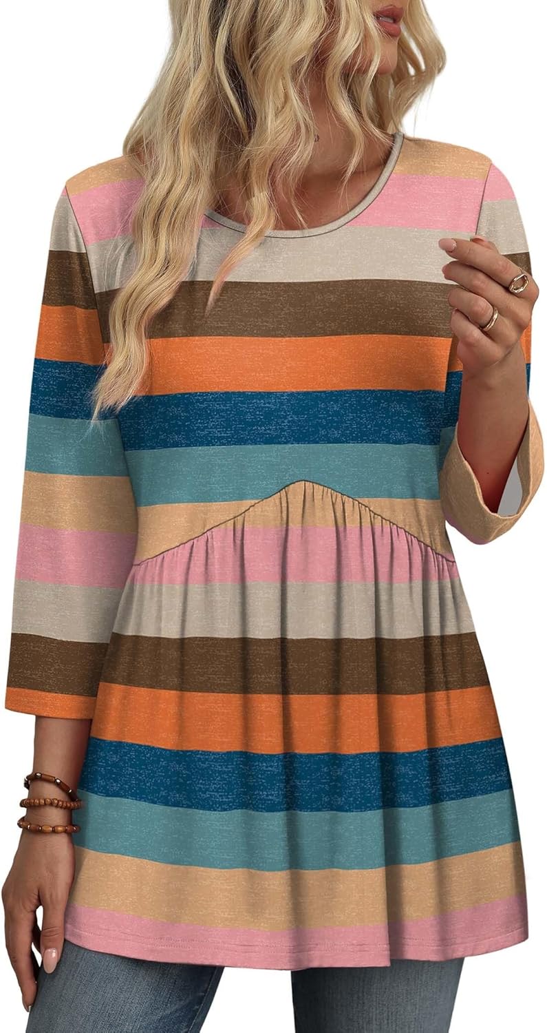 3/4 Length Sleeve Womens Tops Blouses for Women Dressy Casual Spring Fashion Clothing Crew Neck Babydoll Tops - Image 3