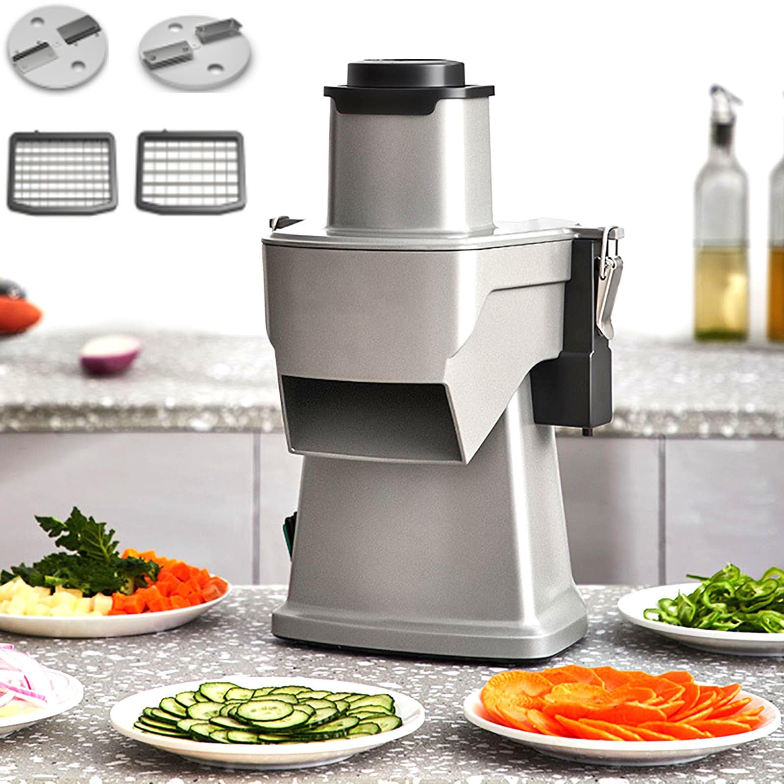IUokLU 3 in 1 Electric Vegetable Chopper, Multifunctional Food Cutter＆Slicer, Multi Blade French Fry Cutter & Veggie Slicer＆Dicer