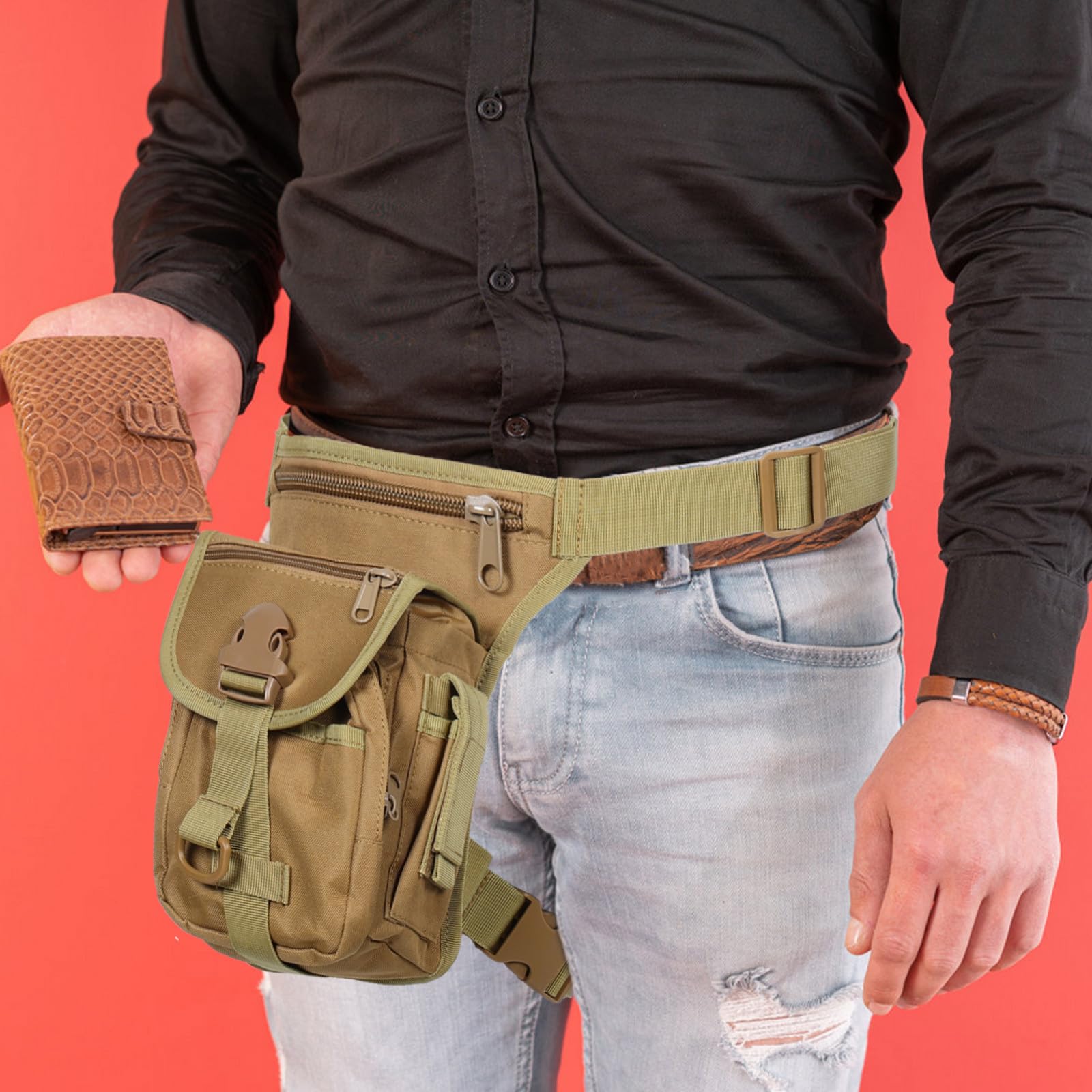 Riñonera para el Muslo: Bolsa para Pierna para Hombres y Mujeres - Bolsa para el Tanque de Motocicleta con Correa - Riñonera para Carreras, Ciclismo, equitación, Senderismo, Camping, Color