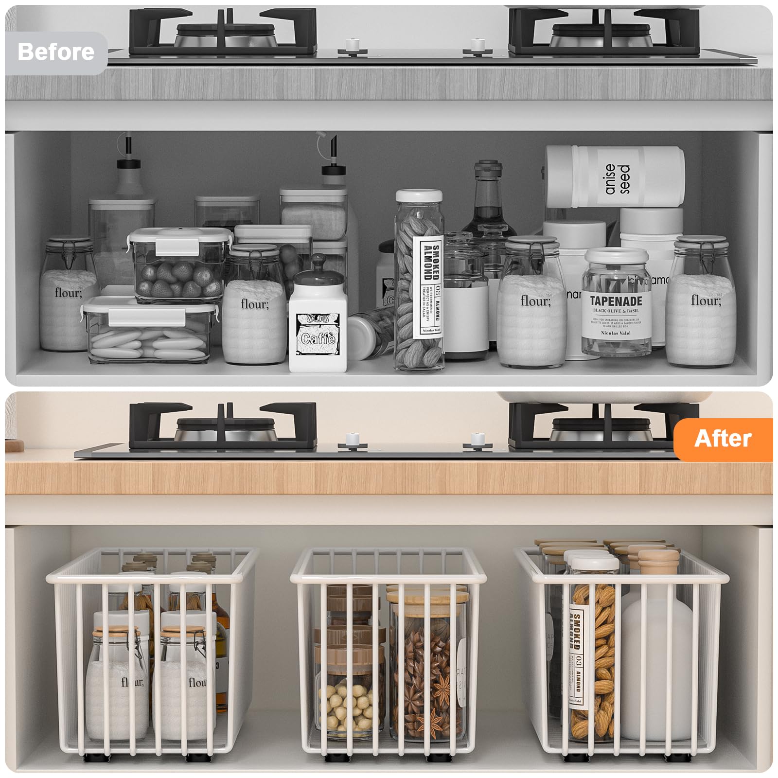 Diealles Shine 2er Set Teleskopschublade, Abnehmbarer Schublade Küche, No Drill Schublade Küche für Küches Bad und Wohnzimmer, 41CM Tiefe