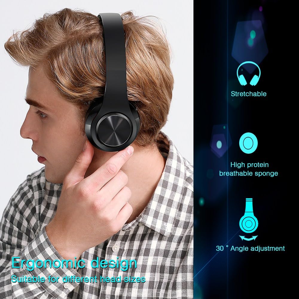 Casque Bluetooth supra-auriculaire stéréo pour ordinateur PC pour jeu, réunion, chat avec micro/cache-oreilles souples/pliable/TF 3,5 mm pour connectivité universelle (2 pièces par paquet)