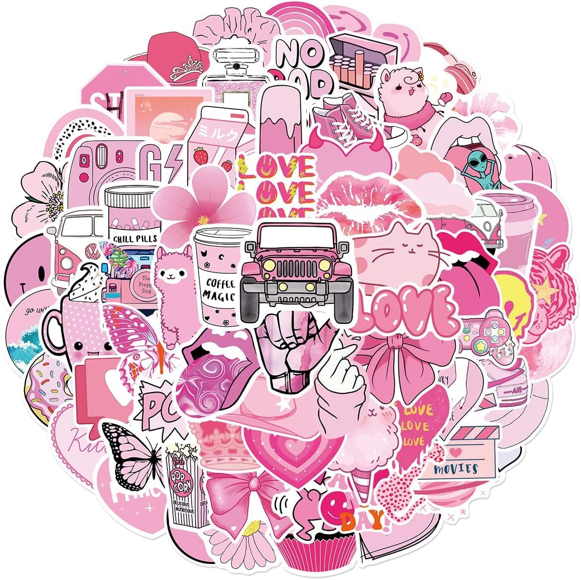 Dagmar Aesthetic Rosa Sticker 100 Stück,Wasserfest Aufkleber für Laptop Scrapbooking Journaling Handy Skateboard Notebook MacBook Gitarre, Trendy Vinyl Vsco Stickers