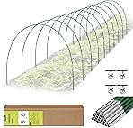 60 PCS Garden Hoops for Raised Beds, Rifny 10 Sets Greenhouse Hoops Kit of 8 FT Long Grow Tunnel, Rust-Free Fiberglass Garden Support Poles for Insect Mesh Netting Freeze Plant Cover (Green)