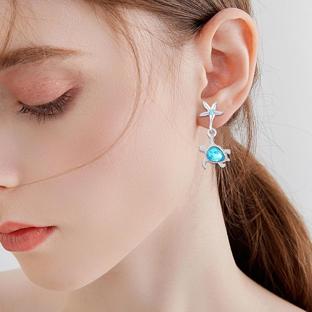 Orecchini pendenti a forma di tartaruga, in argento sterling 925, a