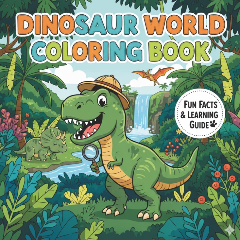 Dinosaur World Coloring Book: Dinosaur Coloring Book for Kids with Fun Facts, Colored Examples & Learning Activities