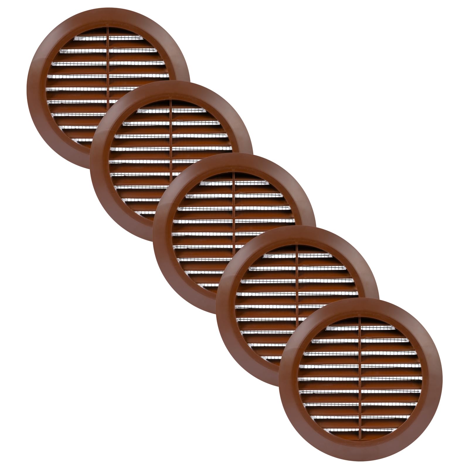 Vent Systems 5 Stück 100 mm Braun Lüftungsabdeckung – Runde Lüftungsschlitze – Grillabdeckung – Integrierter Insektenschutz – HVAC-Lüftungsöffnungen für Badezimmer, Heimbüro, Küche