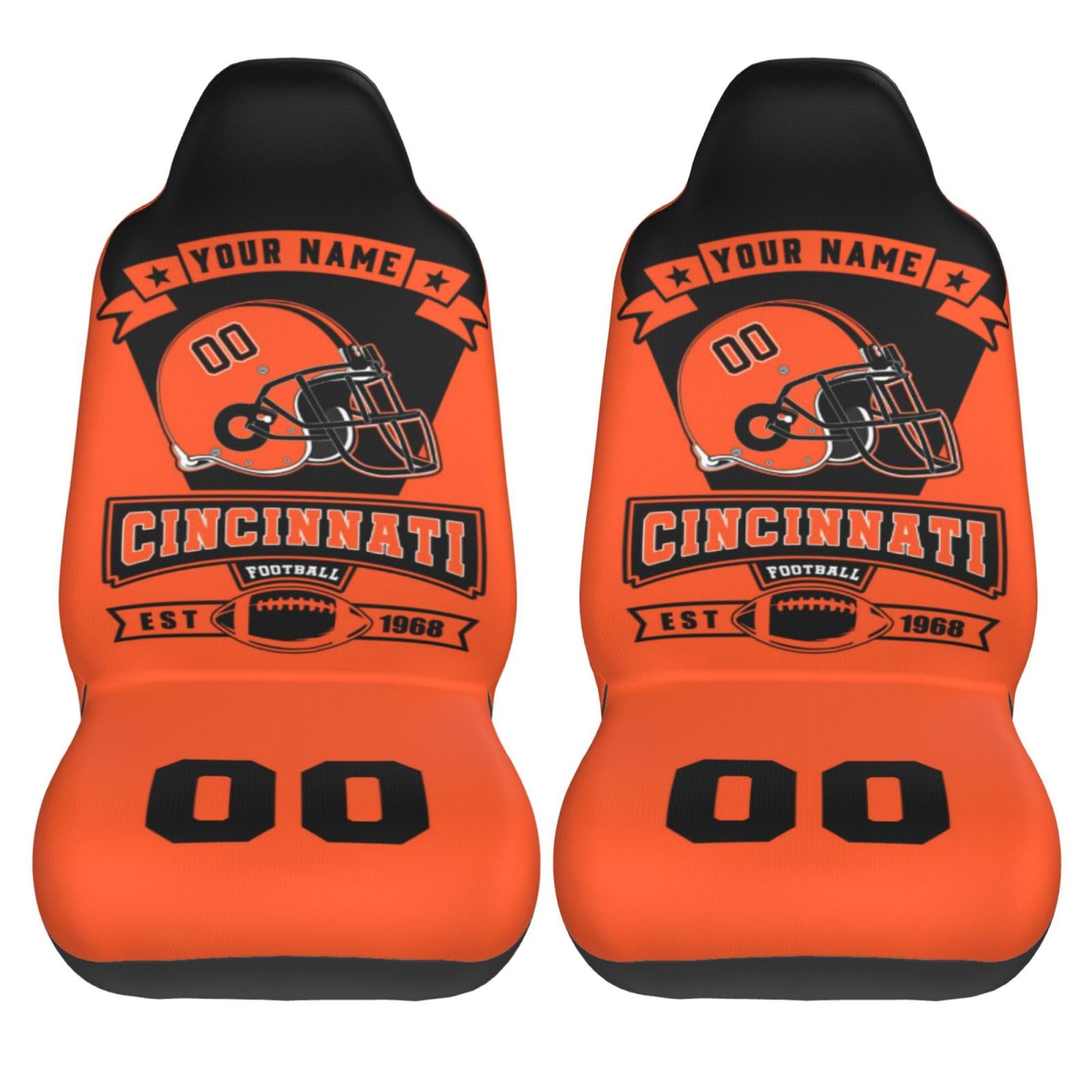 Mfbogh Custom Cincinnati Car Seat Covers Personalized Name Number Protector Cover for Cars Front Seats Nonslip Elastic Soft Auto Decor Accessories
