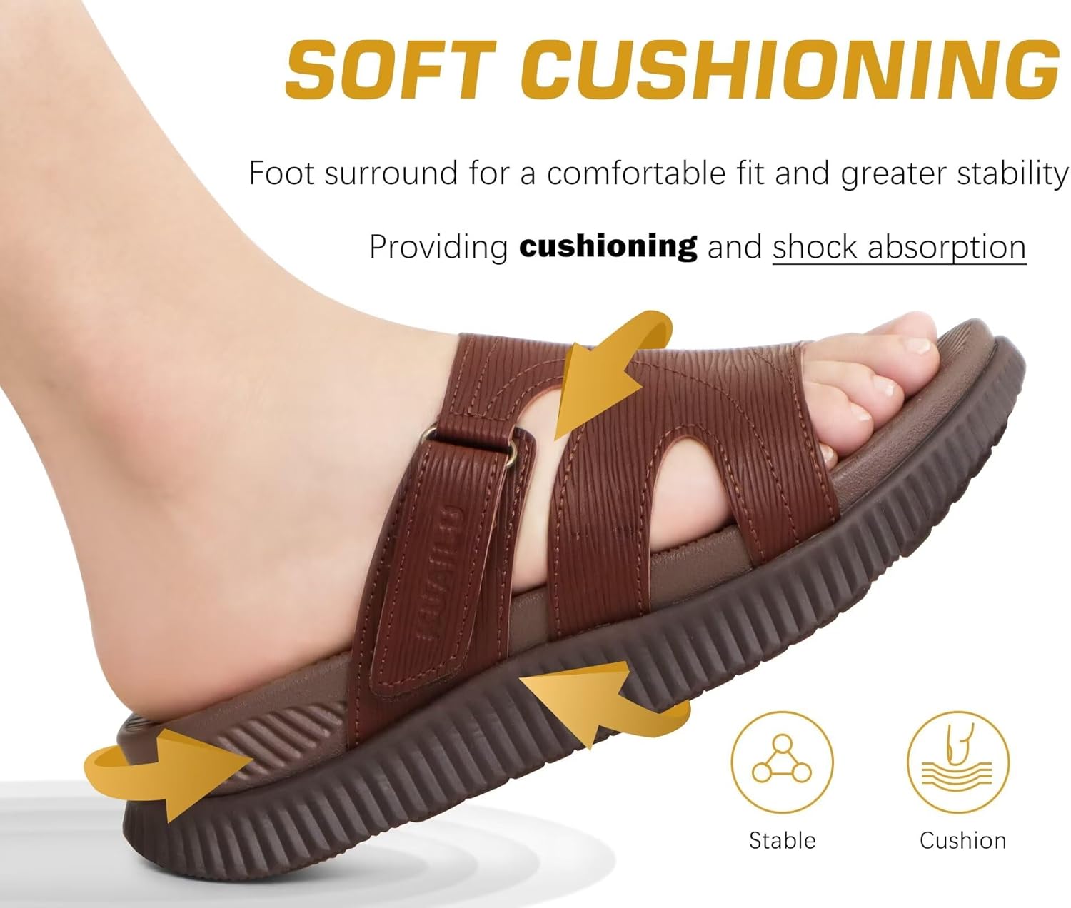 KuaiLu Womens Orthotic Slides Thick Athletic Cushion Recovery Sandals Open Toe Leather Strap Slip On Yoga Mat Ladies Sport Walking Sandles Comfortable Plantar Fasciitis Arch Support Brown Size 6 - Image 5