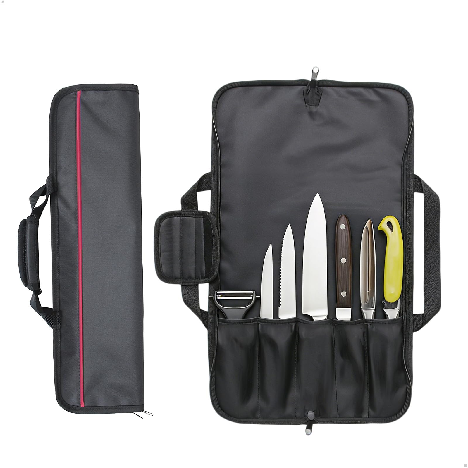 Borsa Coltelli Chef, Borsa Porta Coltelli, Custodia Coltelli, borsa coltelli Portatile, Custodie per coltelli e Cucchiai da Cucina per Campeggio ed Escursionismo, Nero