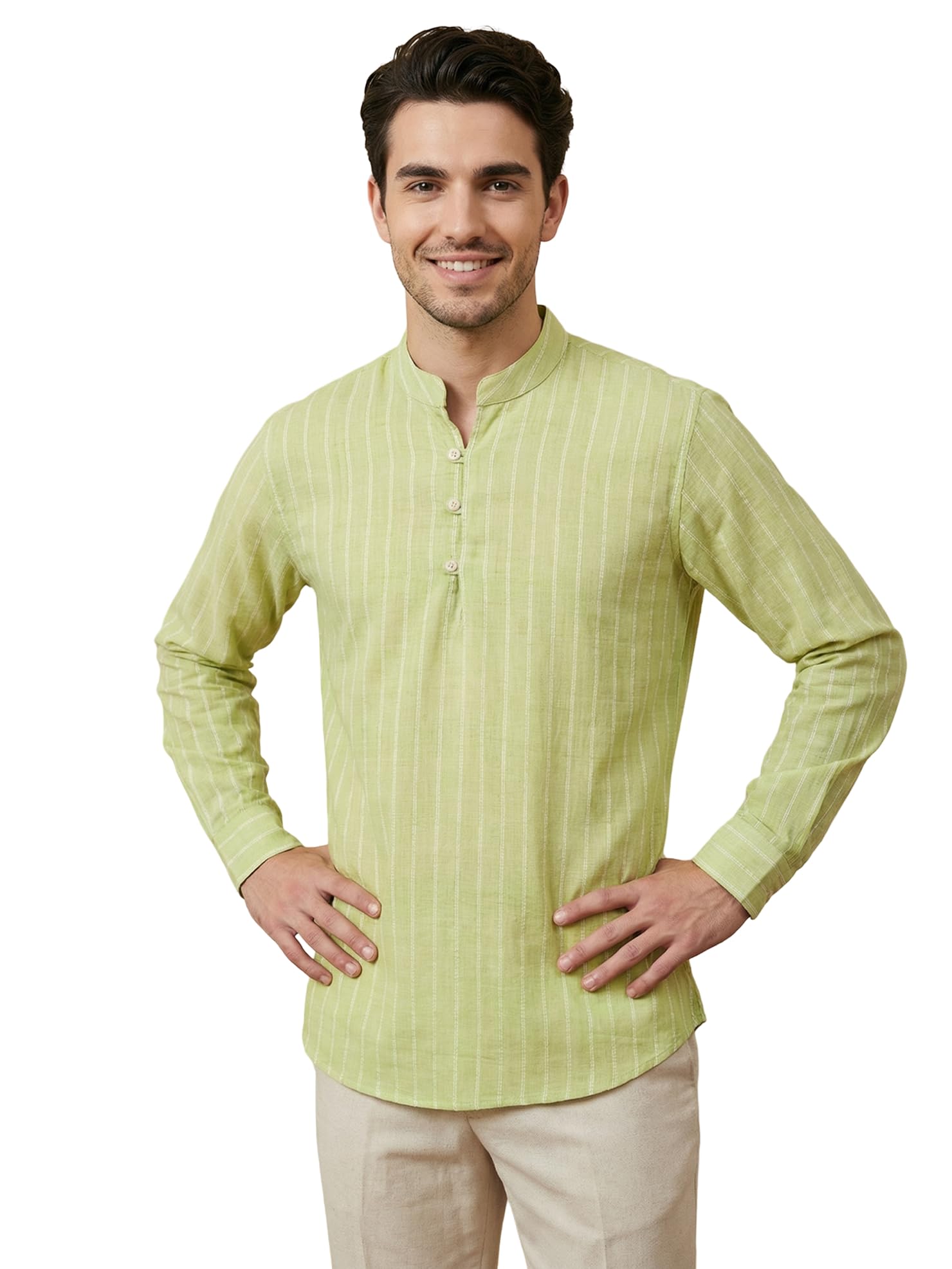 jompers Men Striped Cotton Blend Short Kurta (Green, S)-picture-17