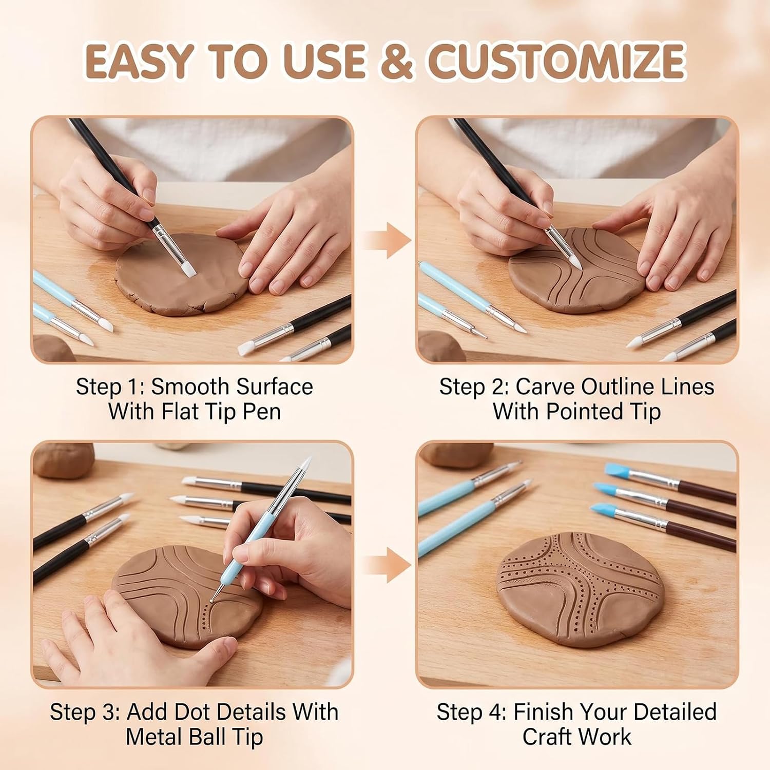 QUUPYSTORE 15 Pack Silicone Clay Sculpting Dotting Tools