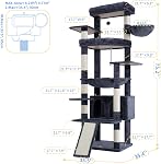 Heybly Grand arbre de chat pour grand chat, 80-inch Tour de chat multi-niveaux pour les chats intérieurs avec grande base, Condo Meubles 2 Perches en peluche élargie, tableau d'éclaboussures et grandes grottes, gris fumé HCT038G