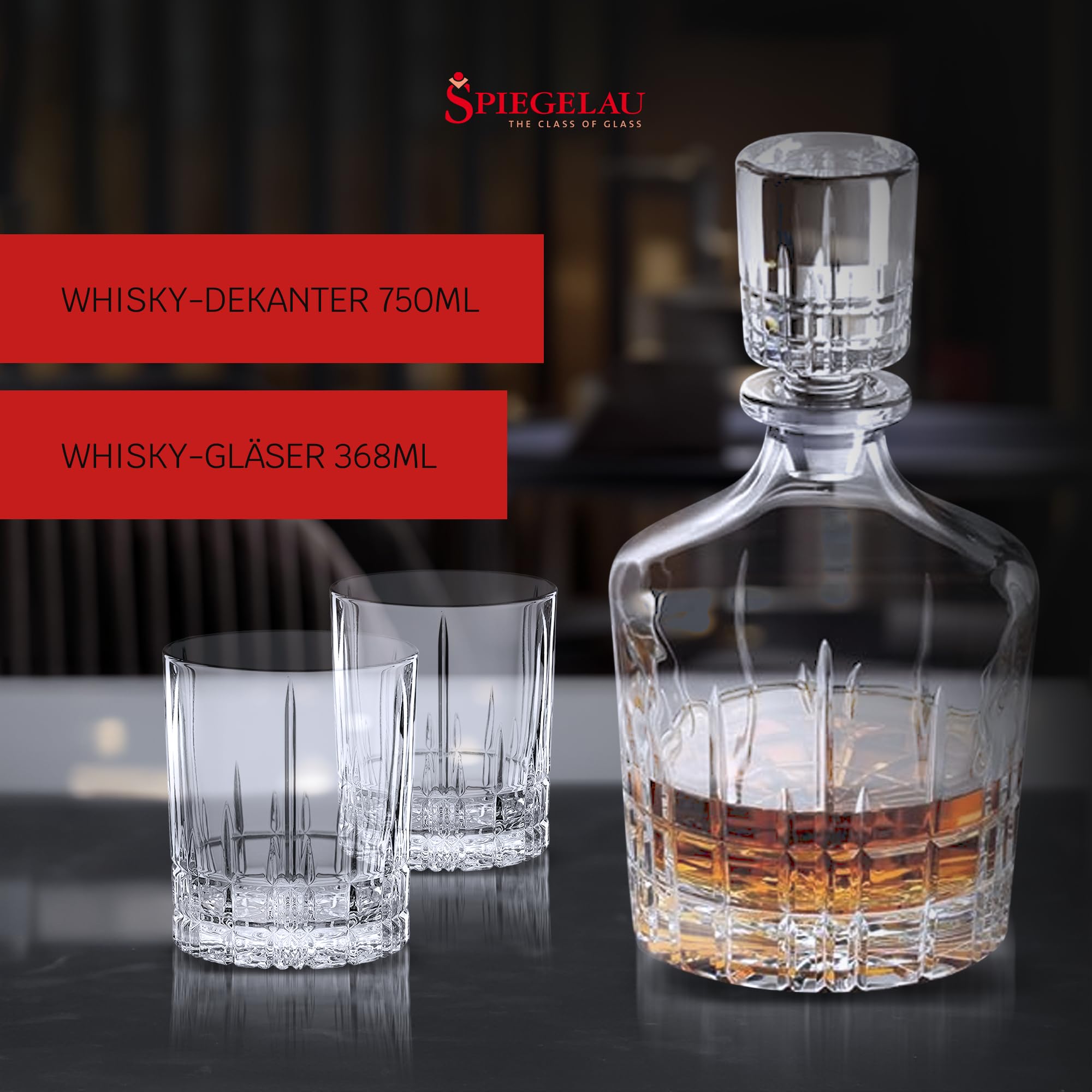 Spiegelau & Nachtmann Perfect Serve 4500198 - Juego de vasos de whisky, 3 piezas, decantador y dos vasos de cristal | Jarra de cristal con 2 vasos de whisky