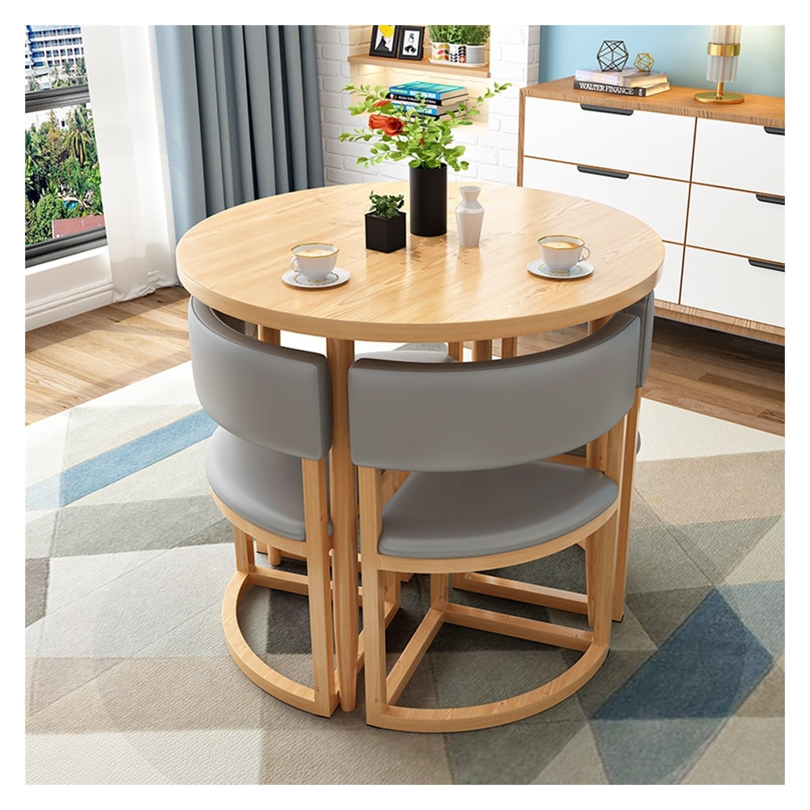 Modern Round Dining Table and Chair Set for Small Spaces Yellow 80cm,Grey-80 * 80cm