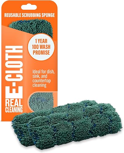 E-Cloth Kitchen Dynamo, Premium Microfiber Non-Scratch Kitchen Dish Scrubber Sponge, Ideal for Dish, Sink and Countertop Cleaning, 100 Wash Guarantee, Green, 2 Pack