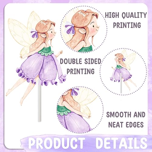 Miniatura 5 de Decoración para cupcakes para fiesta de hadas, hadas moradas, 24 piezas de decoración de fiesta de jardín de hadas, decoración de fiesta de