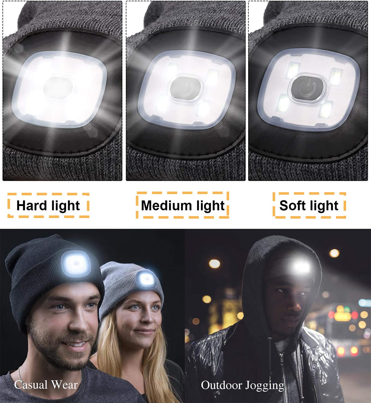 JFAN Cappello Lavorato A Maglia da Uomo Unisex LED con Torcia Inverno Tinta Unita Illuminato Sci Caldo Cappello in Pelle di Melone Beanie cap