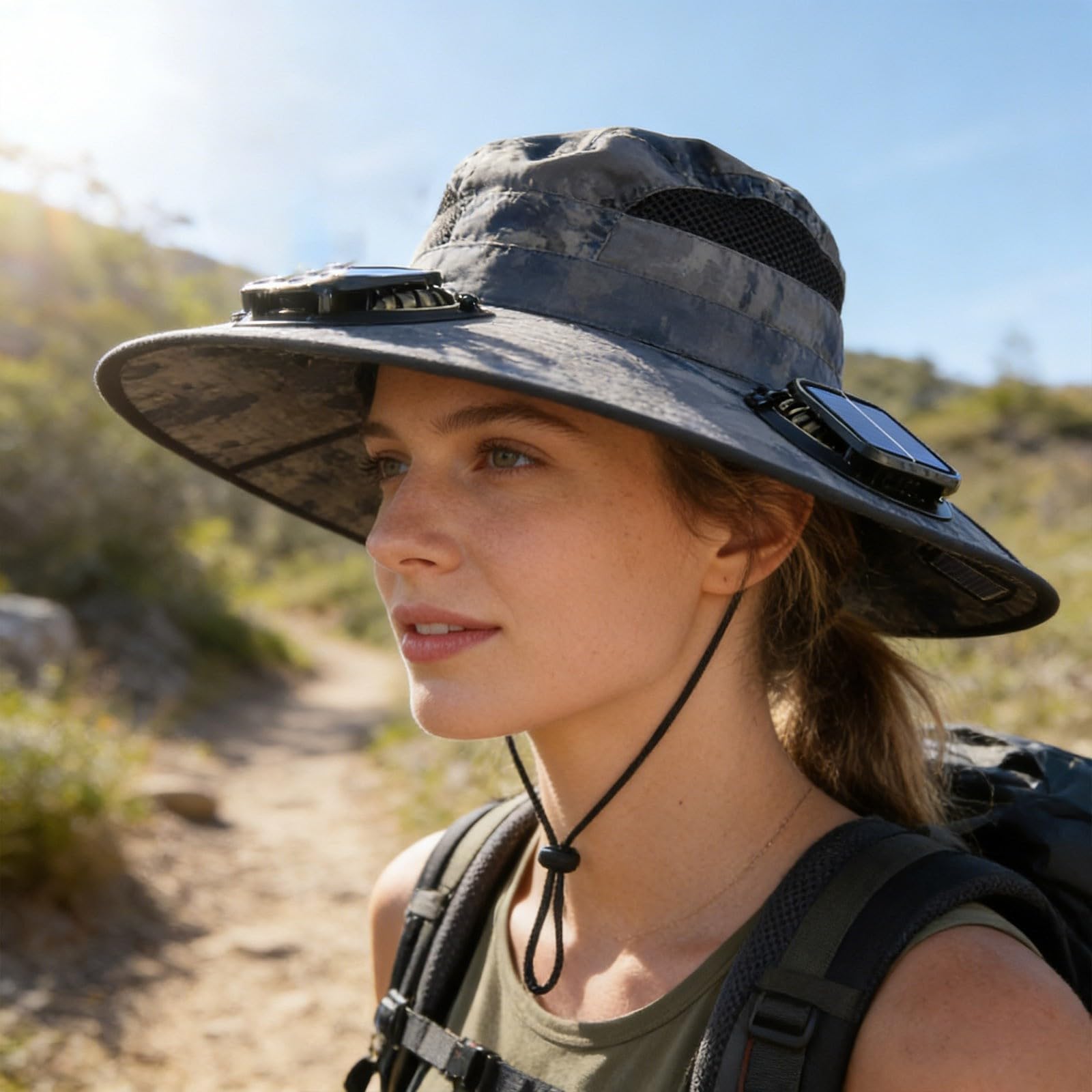 2026 Innovativo cappello da sole con sistema di raffreddamento integrato grazie a tre ventole, ricarica USB a energia solare per una protezione ottimale UPF 50+ per tutte le attività all'aperto
