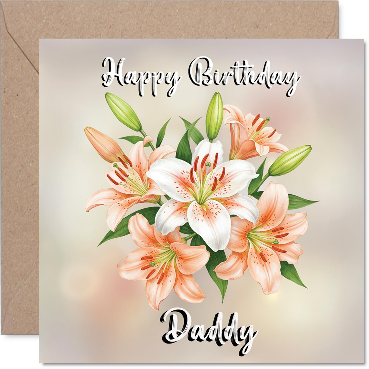 Daddy Birthday Card - Floral Flowers - Happy Birthday Card for Daddy from Son Daughter, 145mm Lilies Bday Greeting Cards