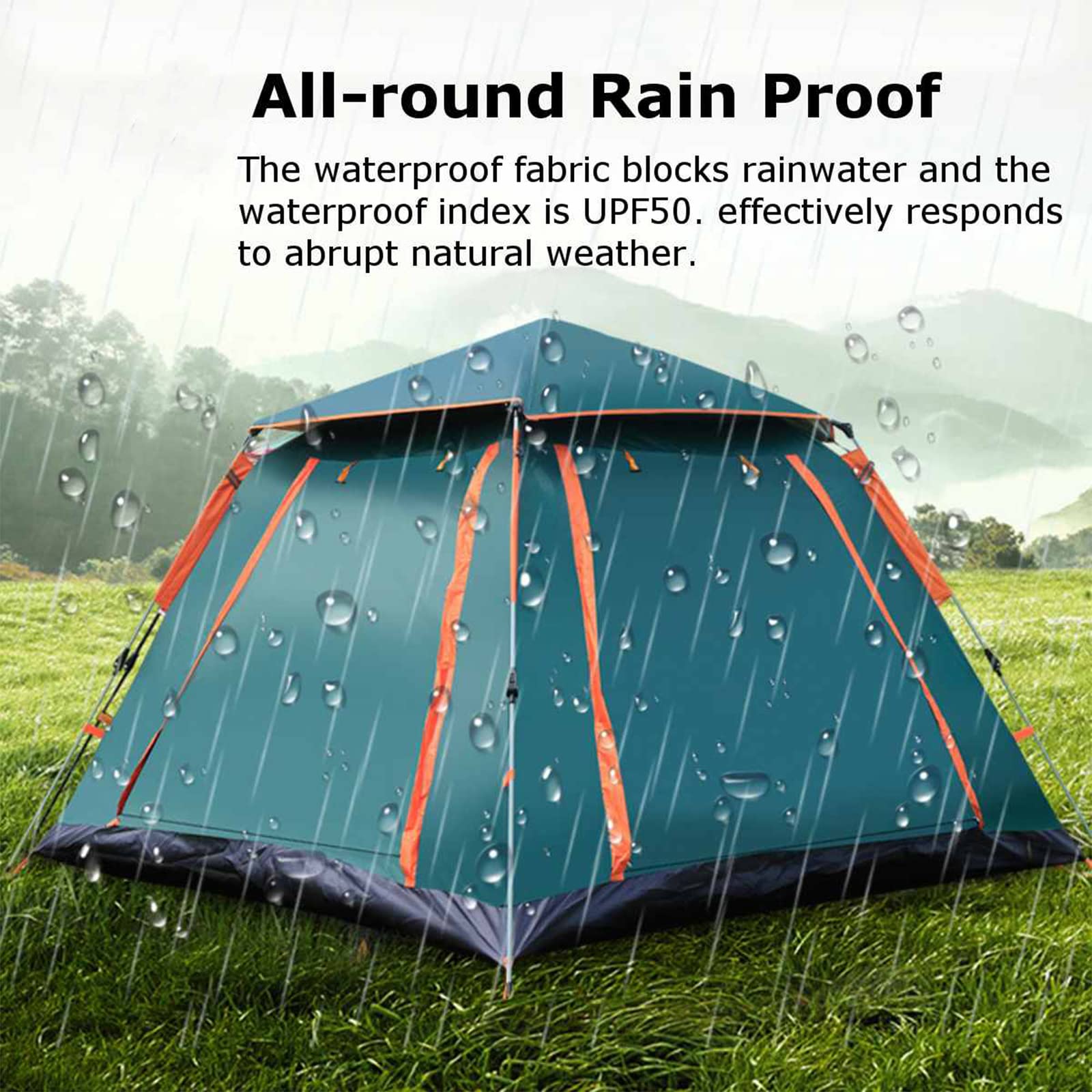 Automatisches Speed-Open-Zelt für 3–4 Personen, Familienkabinenzelte, 2 Türen und 2 Fenster mit Mesh, Wasserdichtes Outdoor-Campingzubehör