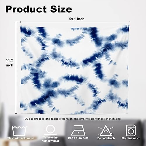 Miniatura 5 de Shrahala Tapiz de pared de Shibori moderno índigo, tinta abstracta azul para colgar en la pared, tapiz grande decorativo de fibra de poliéster,
