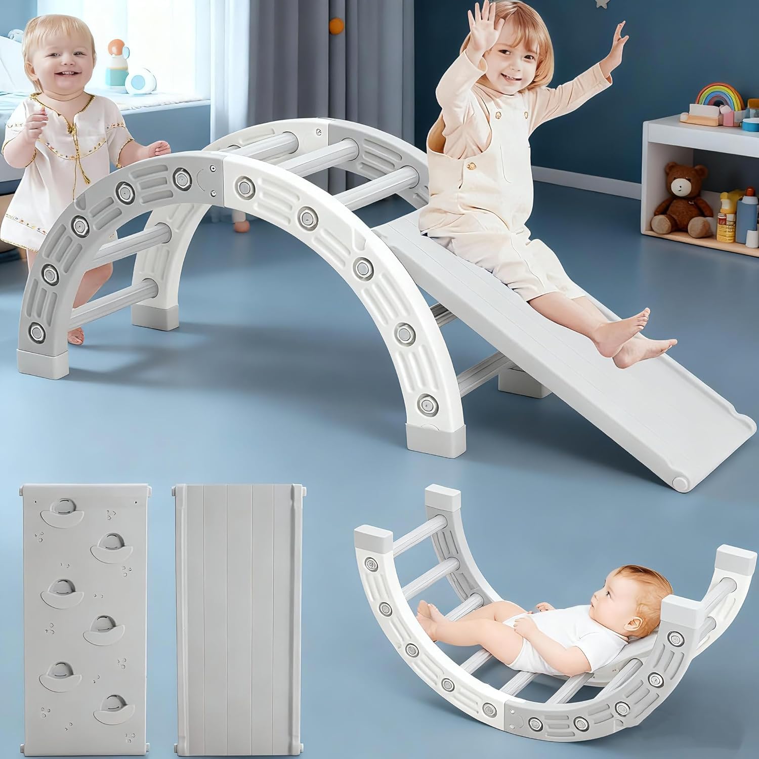 Marco de Escalada para niños, Juguete de Aprendizaje Montessori con tobogán y triángulo de Escalada, gimnasios Interiores de la Selva para niños, Capacidad máxima de Carga 60 kg