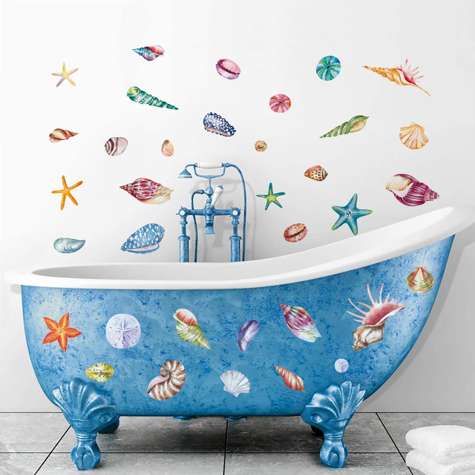 decalmileSea Shells and Starfish Wall Decals Ocean Beach Wall Stickers Bathroom Shower Room Wall Decor