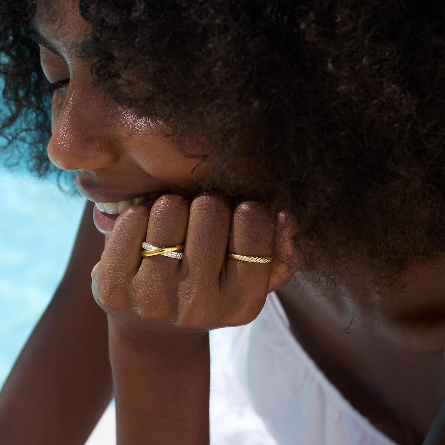 STORYJEWELLERY Gold Plated Band Ring for Women, Thumb Rings for Women, Gold Plated Wedding Bands, Twist Ring, Gifts for Her - Image 3