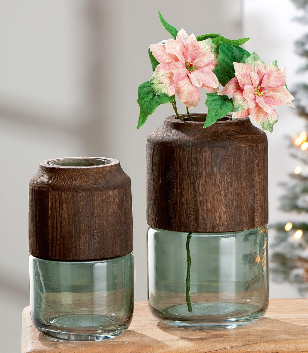 GILDE Decoratieve Vaas Zwart Wit - Moderne Glazen Bloemenvaas, Decoratief Object Handgemaakt Van Gekleurd Glas - Hoogte 28 cm