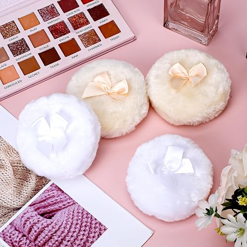 Miniatura 6 de 4 polvos esponjosos grandes, soplos de polvo blanco, soplos de polvo para polvo facial, soplo de polvo corporal ultra suave, soplo de polvo corporal