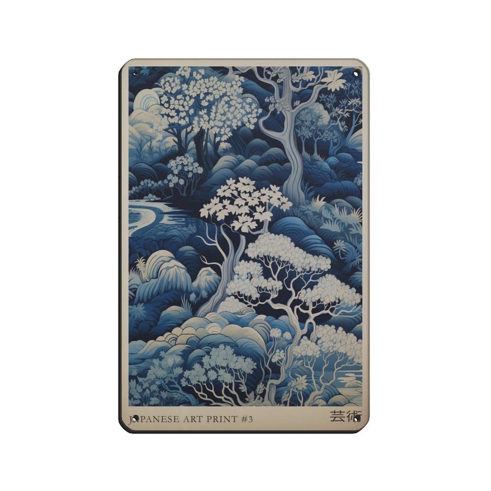 Japanese Poster, Blue Japanese Art Retro Poster Metal Tin Sign Chic Art Retro Iron Painting Bar People Cave Cafe Family Garage Poster Wall Decoration 8x12inch(20x30cm)