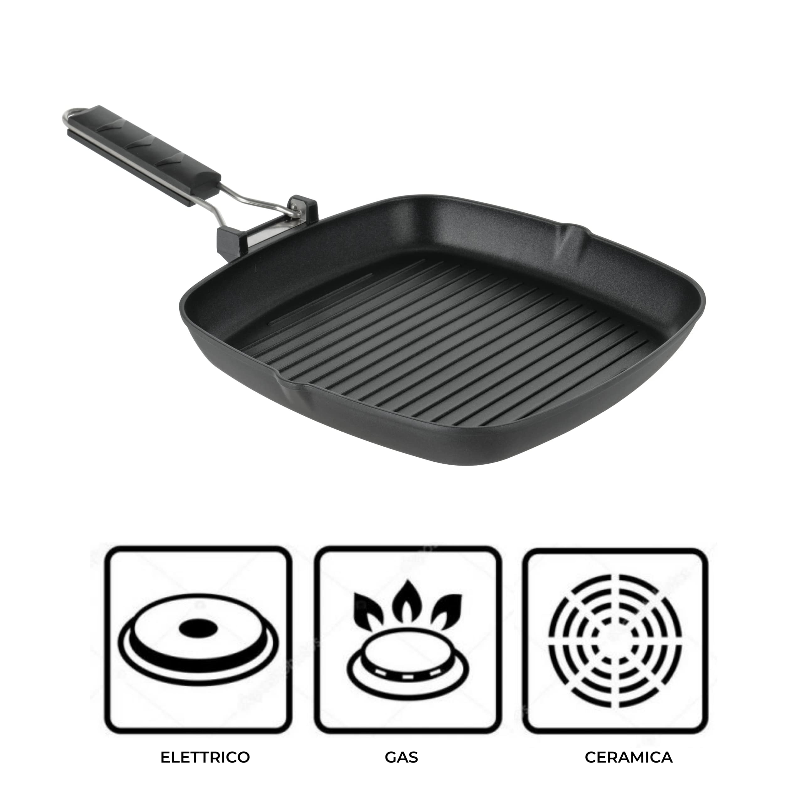 Bistecchiera Antiaderente In Acciaio Carbonio - 28 Cm, Manico Pieghevole, Griglia Per Bistecche E Pesce - Foto 10