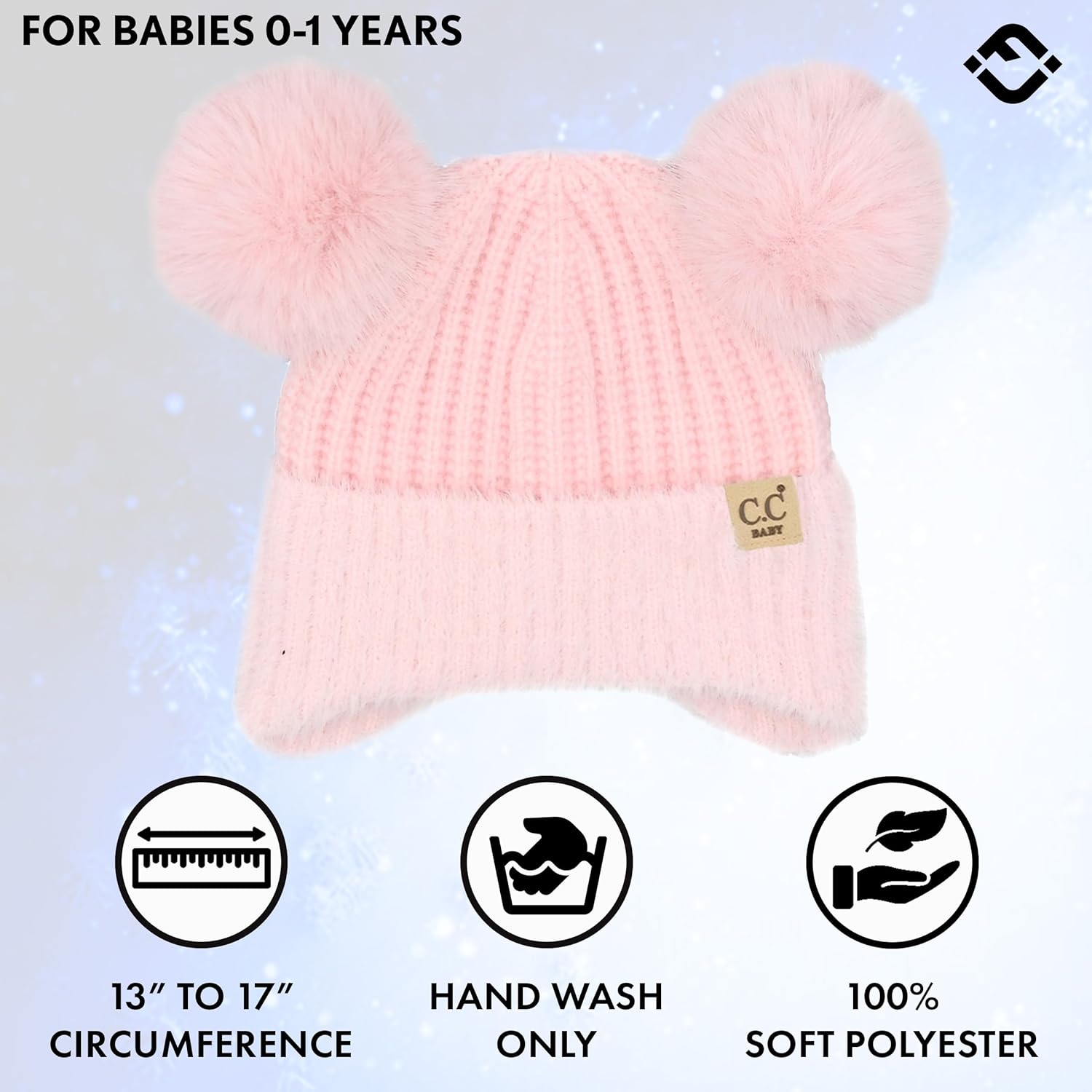 Funky Junque 2 Pack Infant Double Pom Chenille Earflap Beanie & Baby Mittens - Light Pink