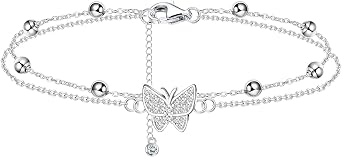 Gold/Silver Anklet Bracelets for Women Adjustable Women's Anklets for Women Waterproof Butterfly Beaded Heart Beach Layered Ankle Chains for Women Jewelry Gift