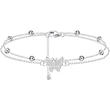Gold/Silver Anklet Bracelets for Women Adjustable Women's Anklets for Women Waterproof Butterfly Beaded Heart Beach Layered Ankle Chains for Women Jewelry Gift