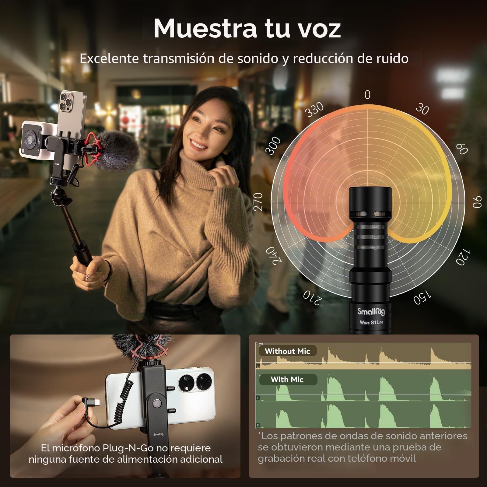 SMALLRIG VK-50 Kit de Vlogging, Trípode Plegable para Teléfono, Equipo de Grabación de Vídeo, con Trípode para Teléfono, Luz y Micrófono, Vlog Stick Portátil y Ligero para iPhone para Samsung-4369