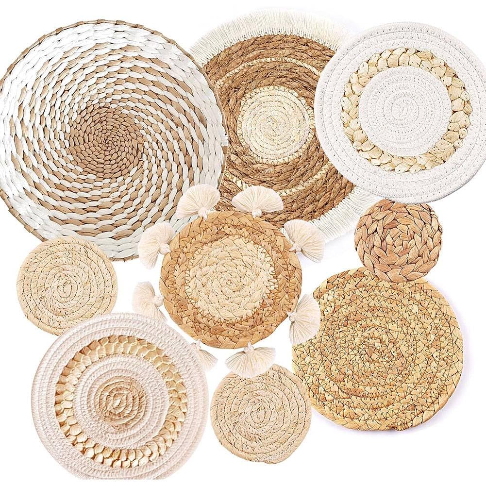 CTRLZS Seagrass Rattan Wicker Hanging Woven Wall Basket Decor, 9 Pack Boho Wall Basket Set, Boho Wall Decor