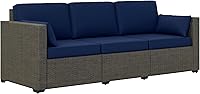 Outsunny 3-Seater PE Wicker Outdoor Sofa with Removable Cushions - Navy Blue Patio Couch for Balcony, Garden, Poolside