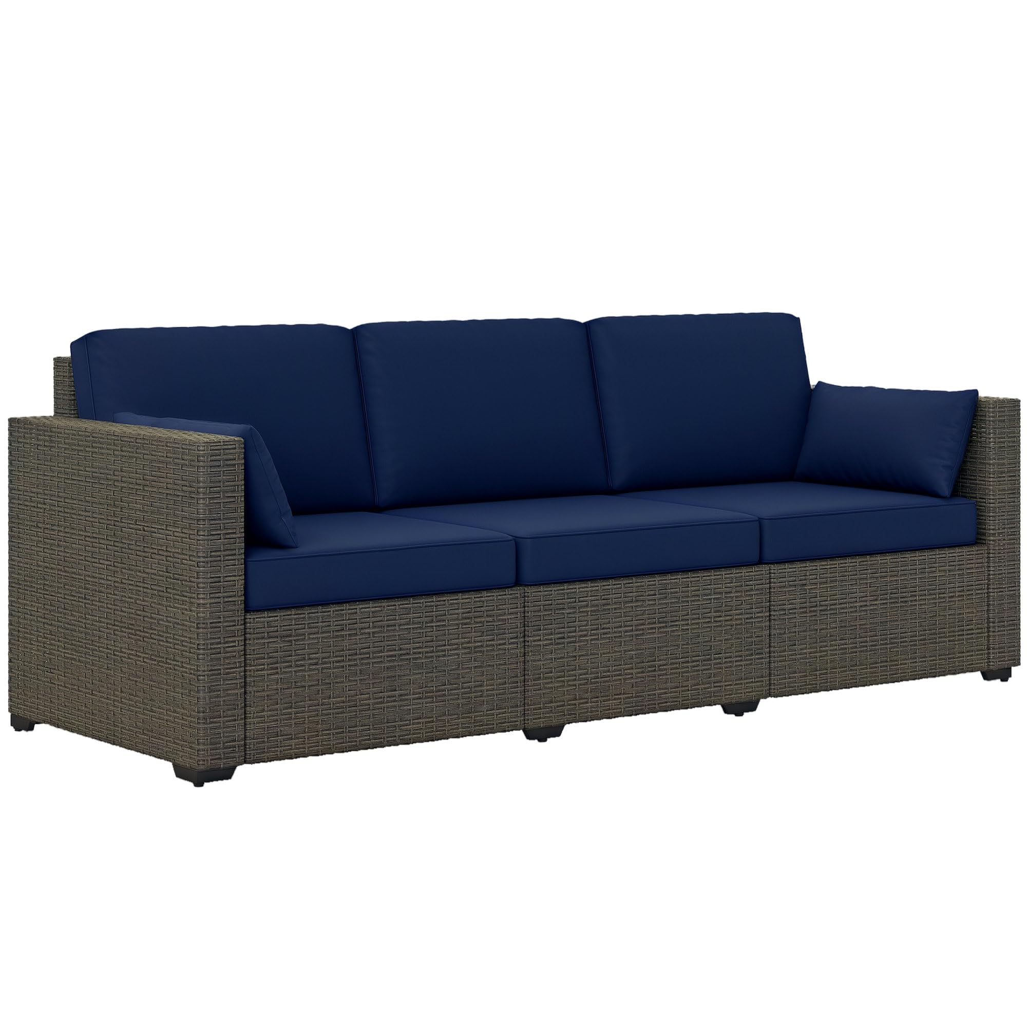 Outsunny Patio Couch PE Wicker Deep Seating Outdoor Sofa with Removable Cushions 3 Seater Rattan Sofa Outdoor Furniture