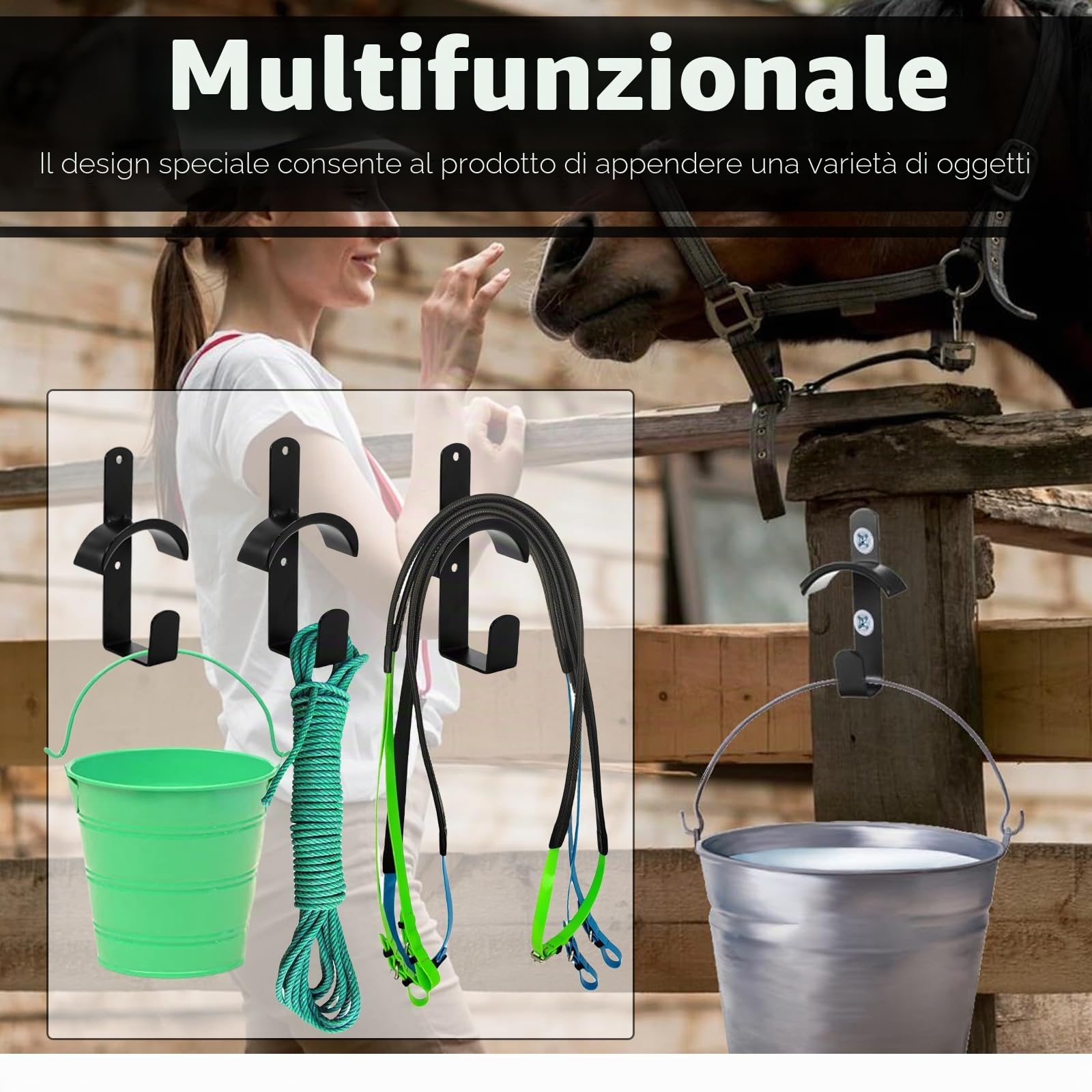 4 Pezzi Supporto per corsia per Cavallo, reggisella per Cavallo, con Rivestimento antiruggine, Gancio per Cavalli, maneggio, Camera per Sella.