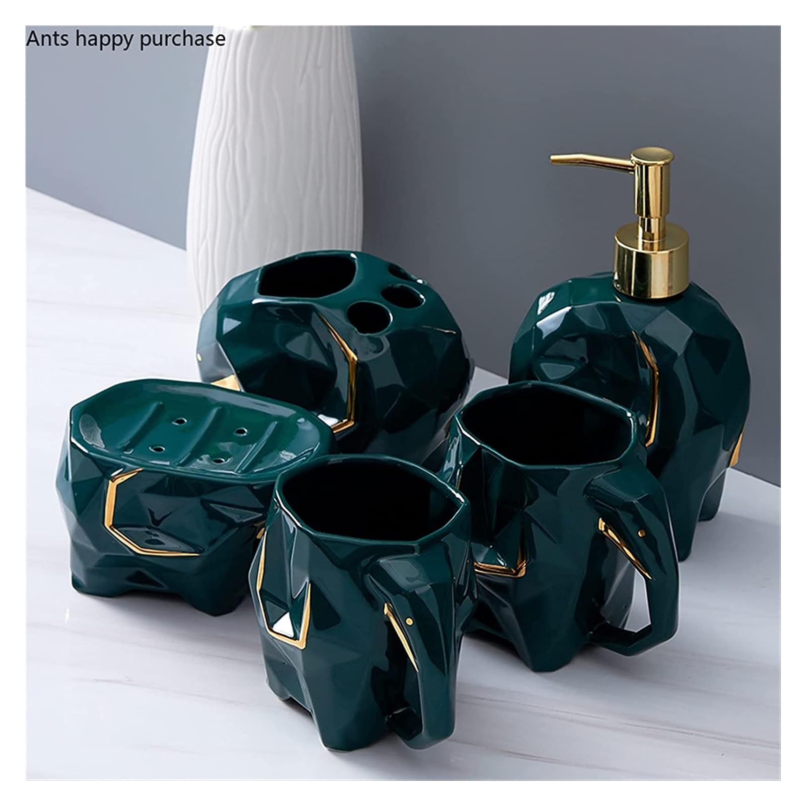 Dispenser di Sapone Accessori per Bagno Moderni Set di 5 Dispenser di Sapone, Bianco Rosa Verde in Ceramica per la casa, Hotel, Bagno, Cucina, Bagno, Noir