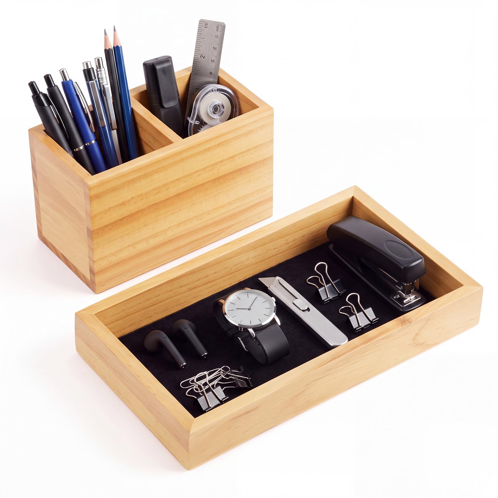 Fumete Plateau de bureau en bois avec porte-stylo, couleur bois naturel
